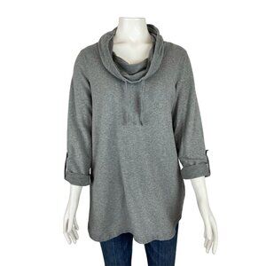 Soft Surroundings Casual Weekend Cowl Top Small Gray Roll Tab Sleeve Shirt